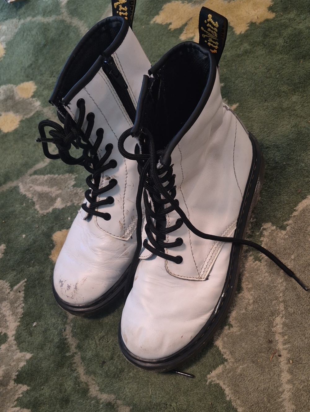 Dr. Martens White Leather Lace-Up Ankle Boots with Black Trim